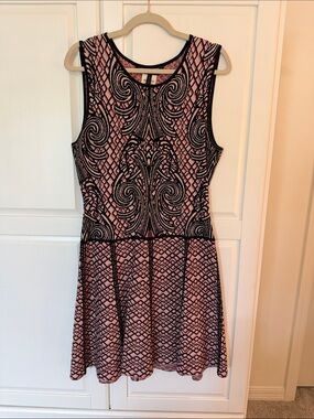BCBGMaxaria Pink and Black Patterned Fit & Flare Dress